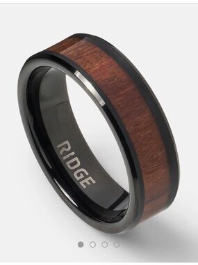 RIDGE Tungsten ring/ Wedding Band 6-8mm Wood Design Inlay Mopane Black